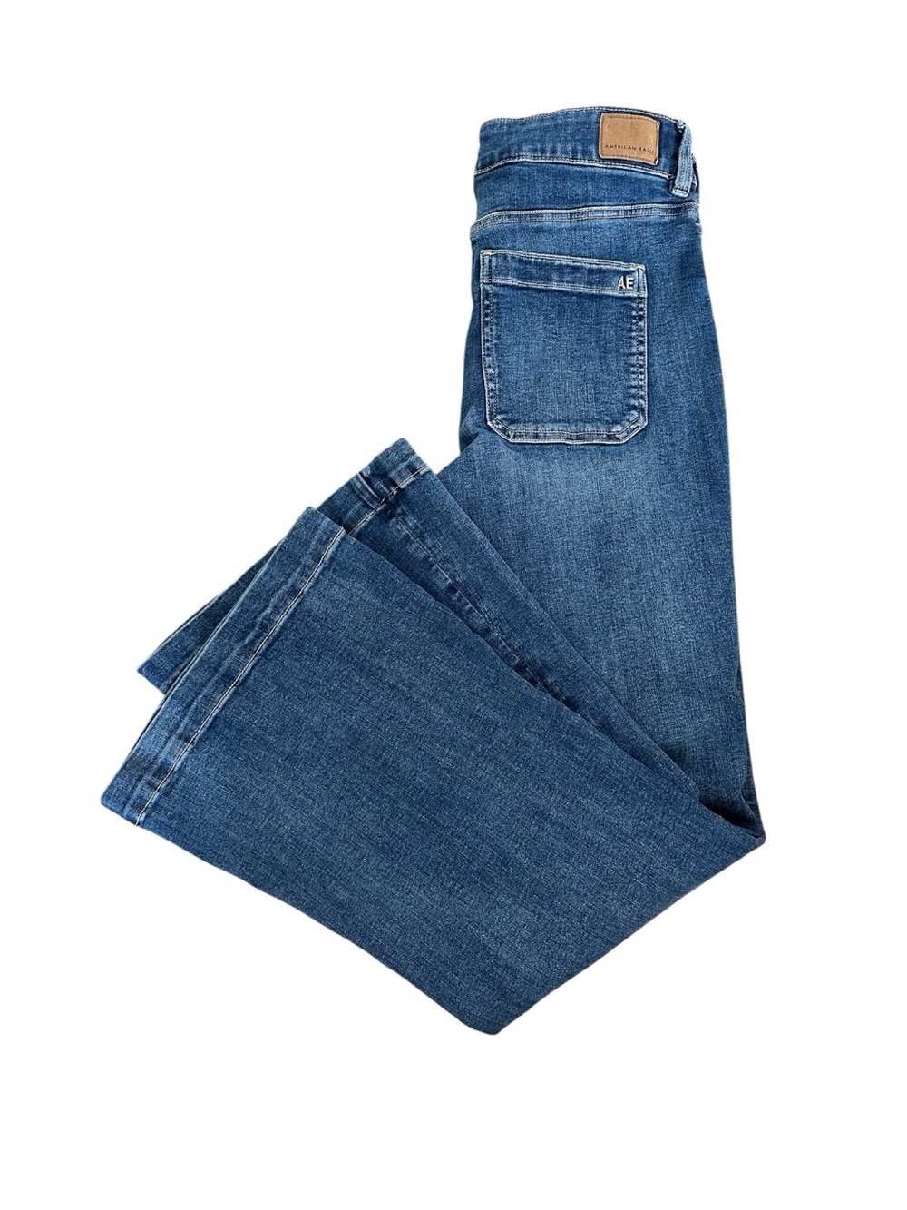 American Eagle Super High Rise Flare Jeans Front Pockets AE BOHO Festival US 10 - Picture 3 of 7